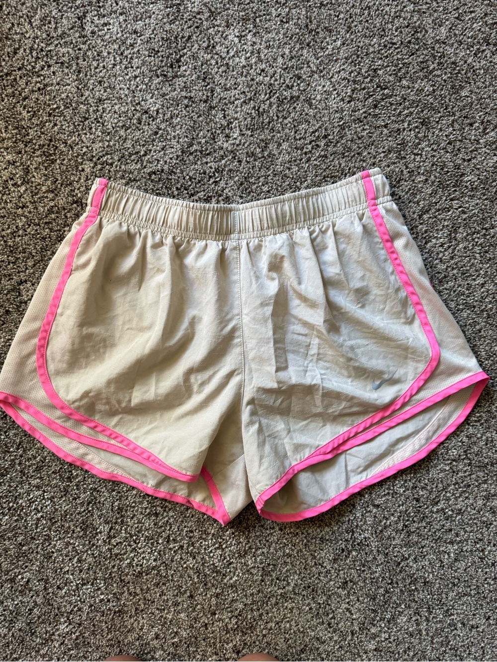 Nike Cream Athletic Shorts with Pink Trim